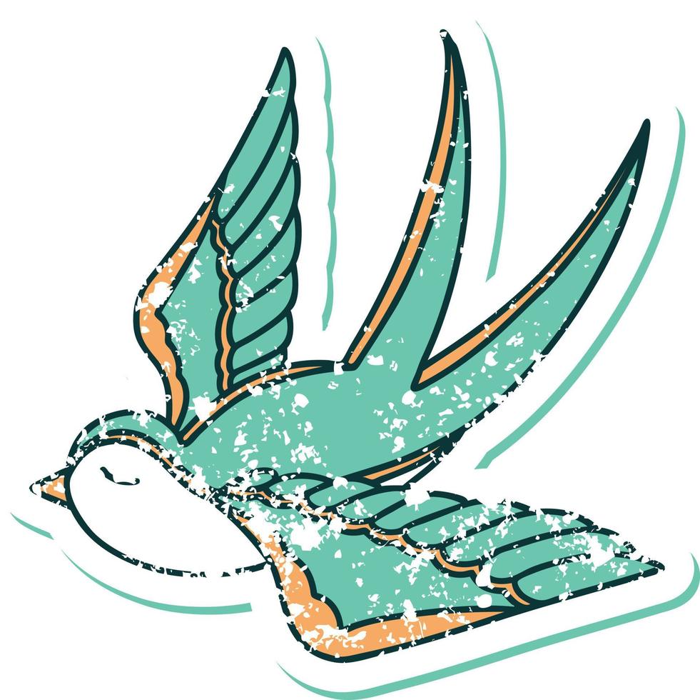 iconic distressed sticker tattoo style image of a swallow vector