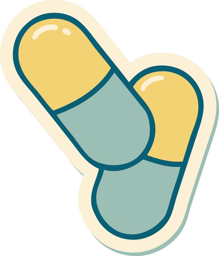 sticker of tattoo in traditional style of a pills vector