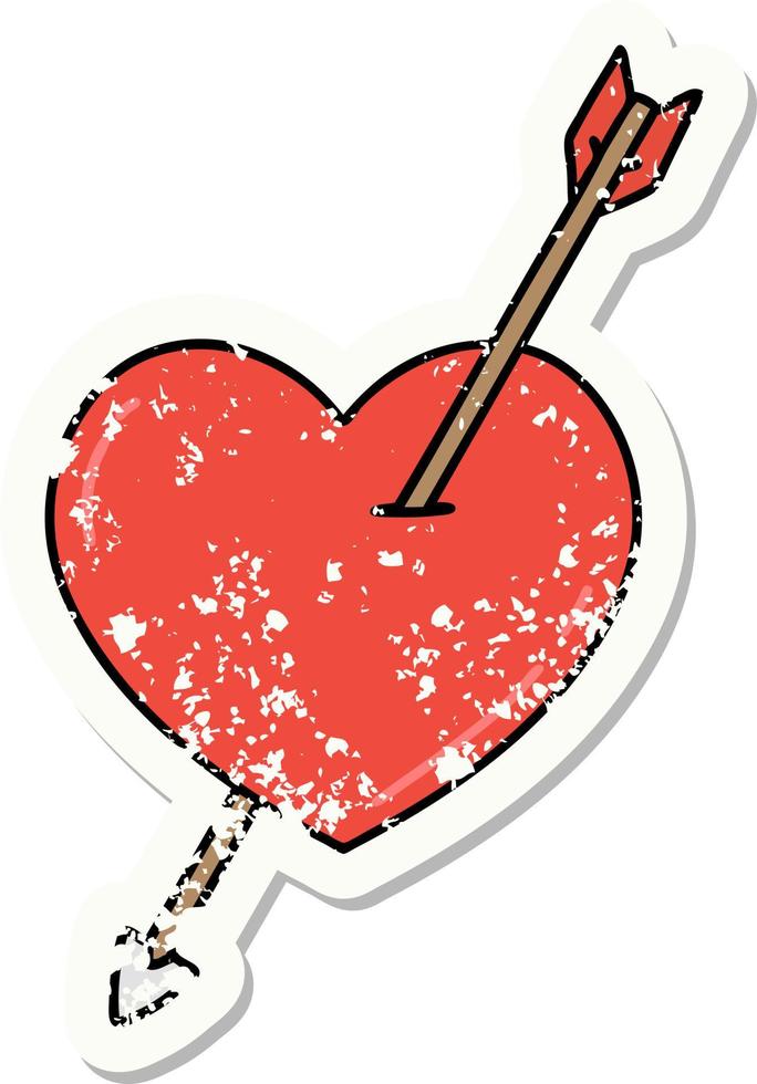 distressed sticker tattoo in traditional style of an arrow and heart vector