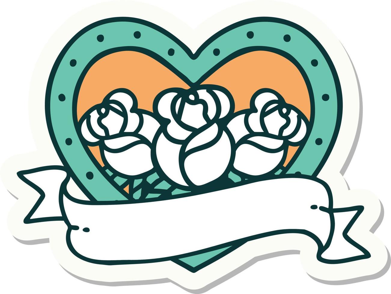 sticker of tattoo in traditional style of a heart and banner with flowers vector