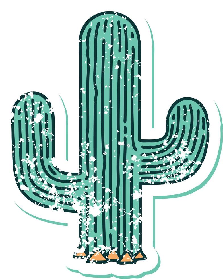 icónica pegatina angustiada estilo tatuaje imagen de un cactus vector