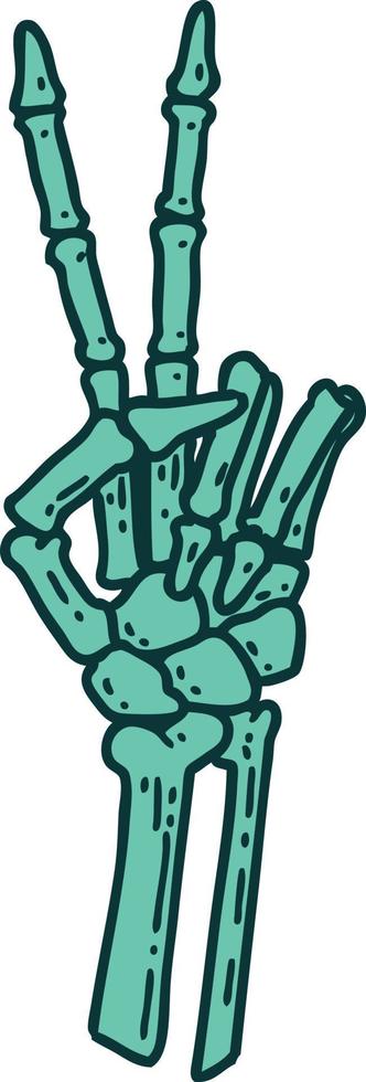 iconic tattoo style image of a skeleton giving a peace sign vector