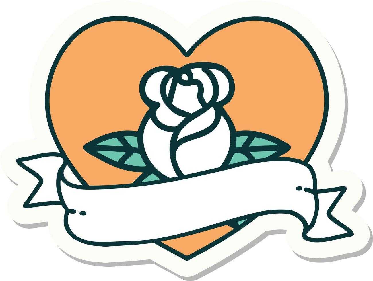 pegatina de tatuaje al estilo tradicional de una rosa de corazón y pancarta vector