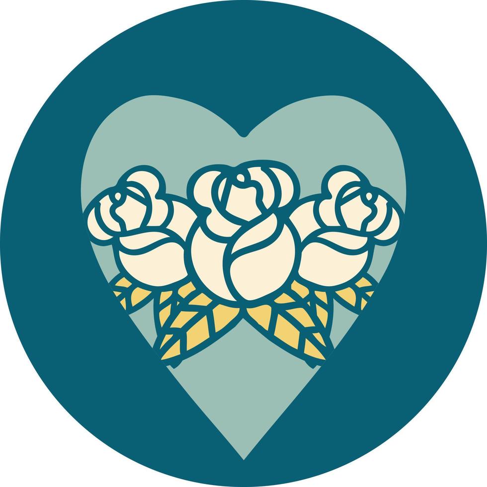 iconic tattoo style image of a heart and flowers vector