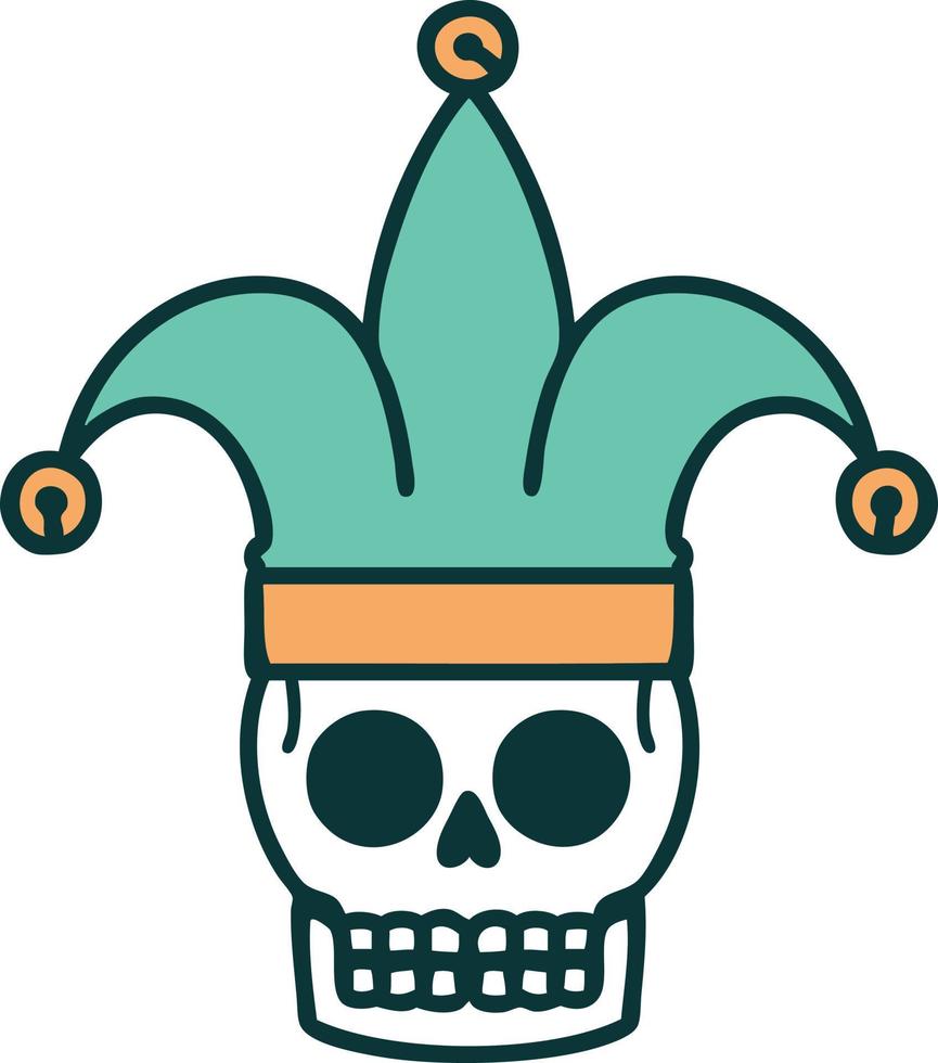 iconic tattoo style image of a skull jester vector