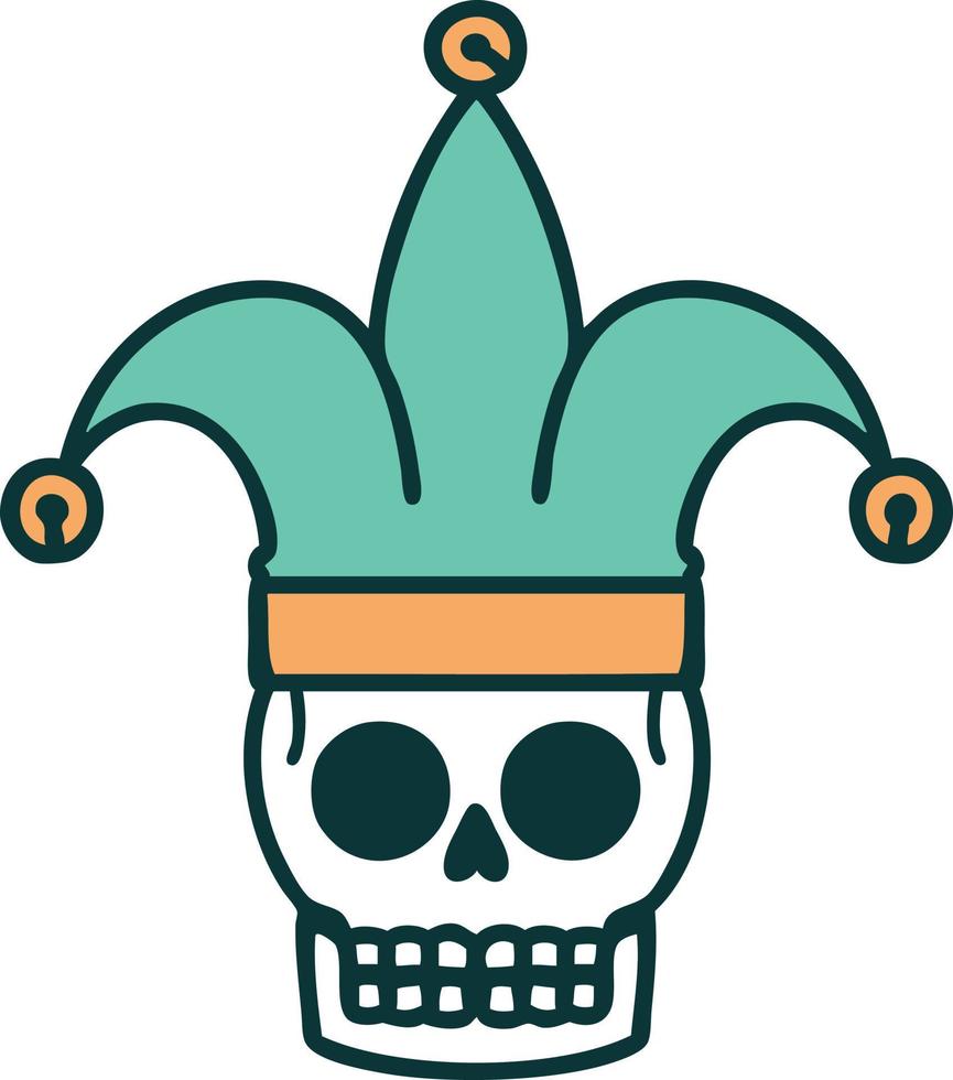 iconic tattoo style image of a skull jester vector