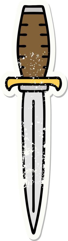 distressed sticker tattoo in traditional style of a dagger vector