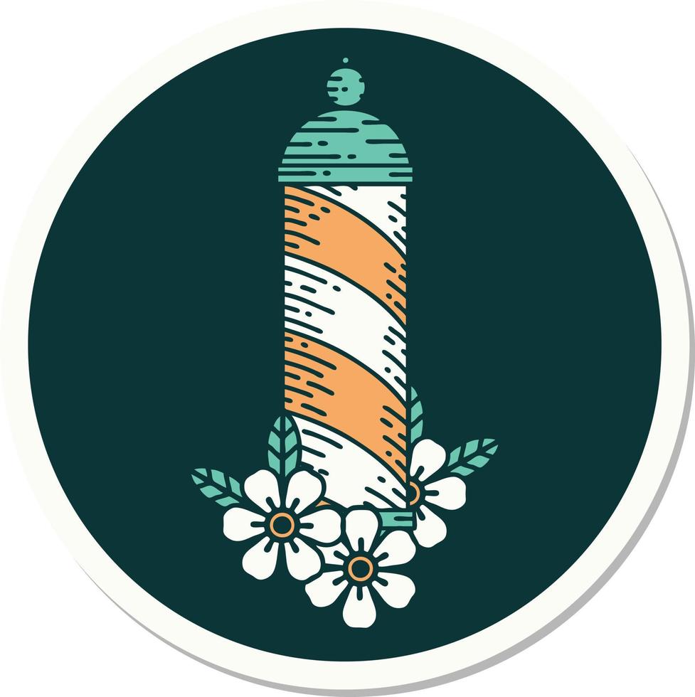 sticker of tattoo in traditional style of a barbers pole vector