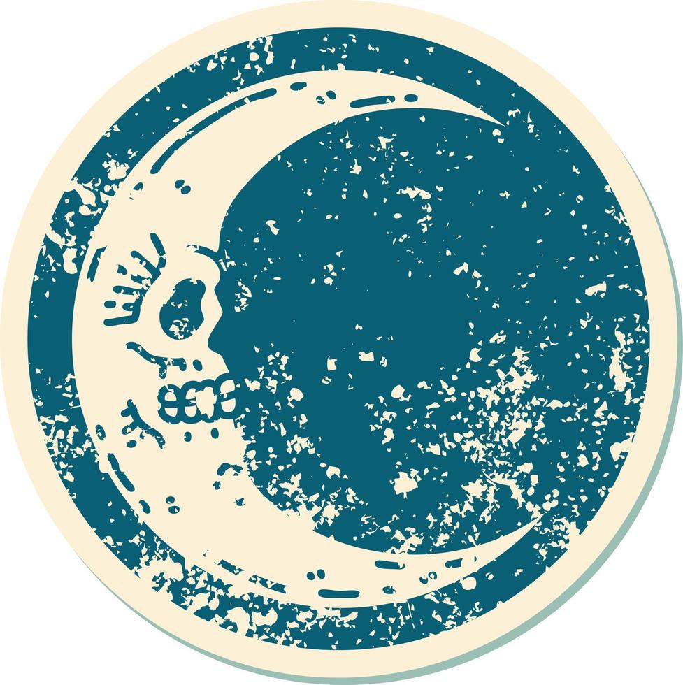 iconic distressed sticker tattoo style image of a skull moon vector