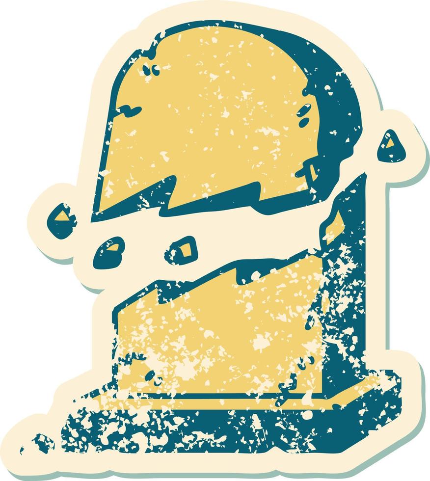 iconic distressed sticker tattoo style image of a broken grave stone vector