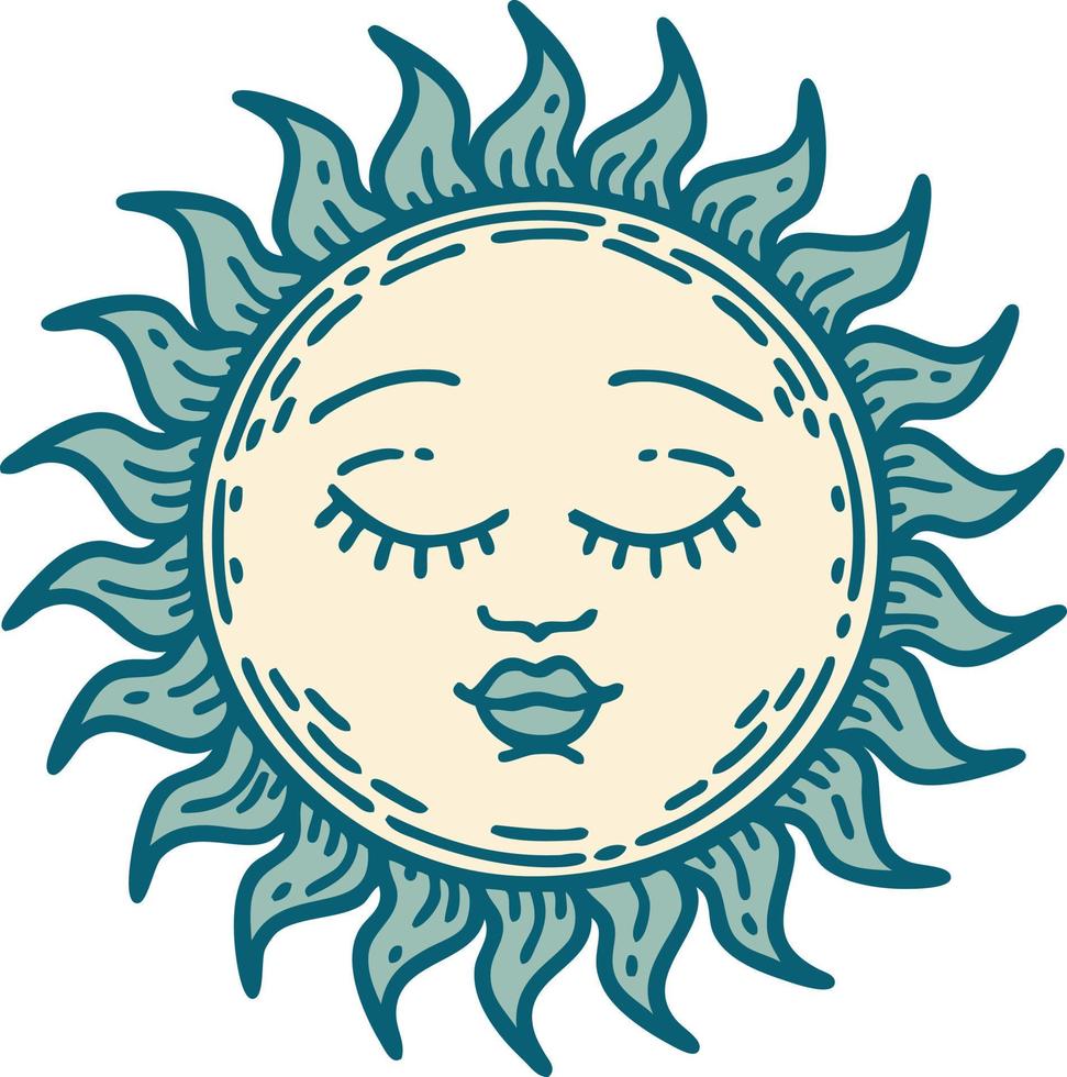 iconic tattoo style image of a sun vector