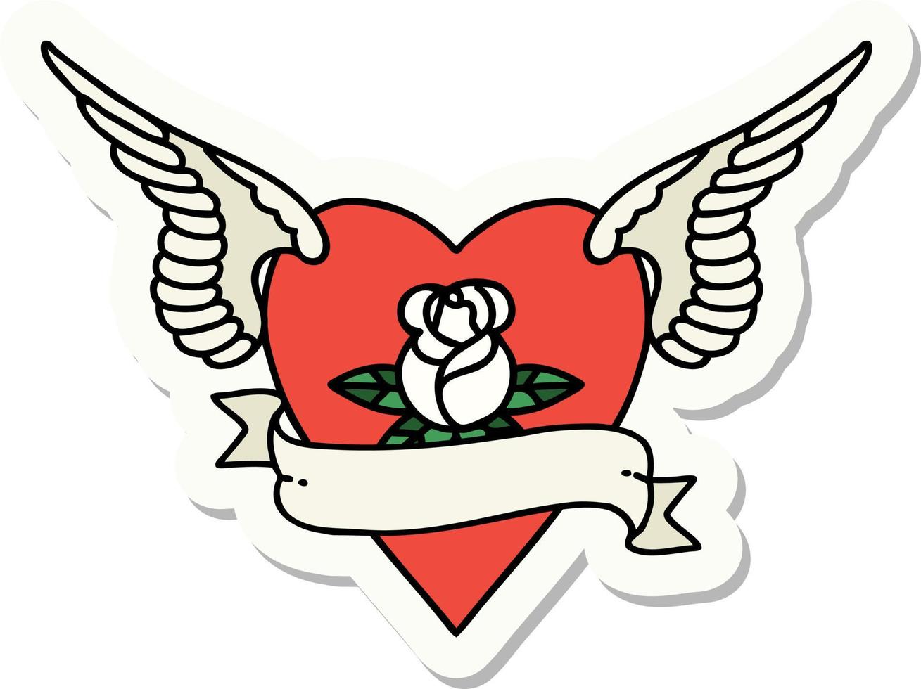 sticker of tattoo in traditional style of heart with wings a rose and banner vector