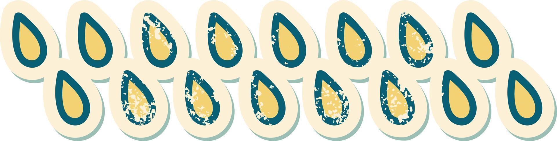 iconic distressed sticker tattoo style image of rain drops vector