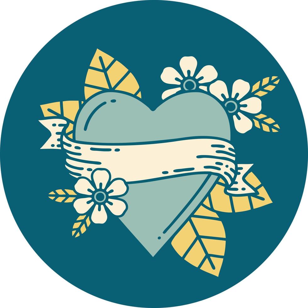 iconic tattoo style image of a heart and banner vector