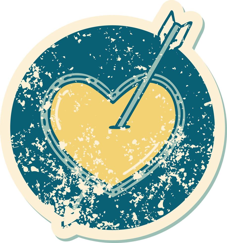 iconic distressed sticker tattoo style image of an arrow and heart vector