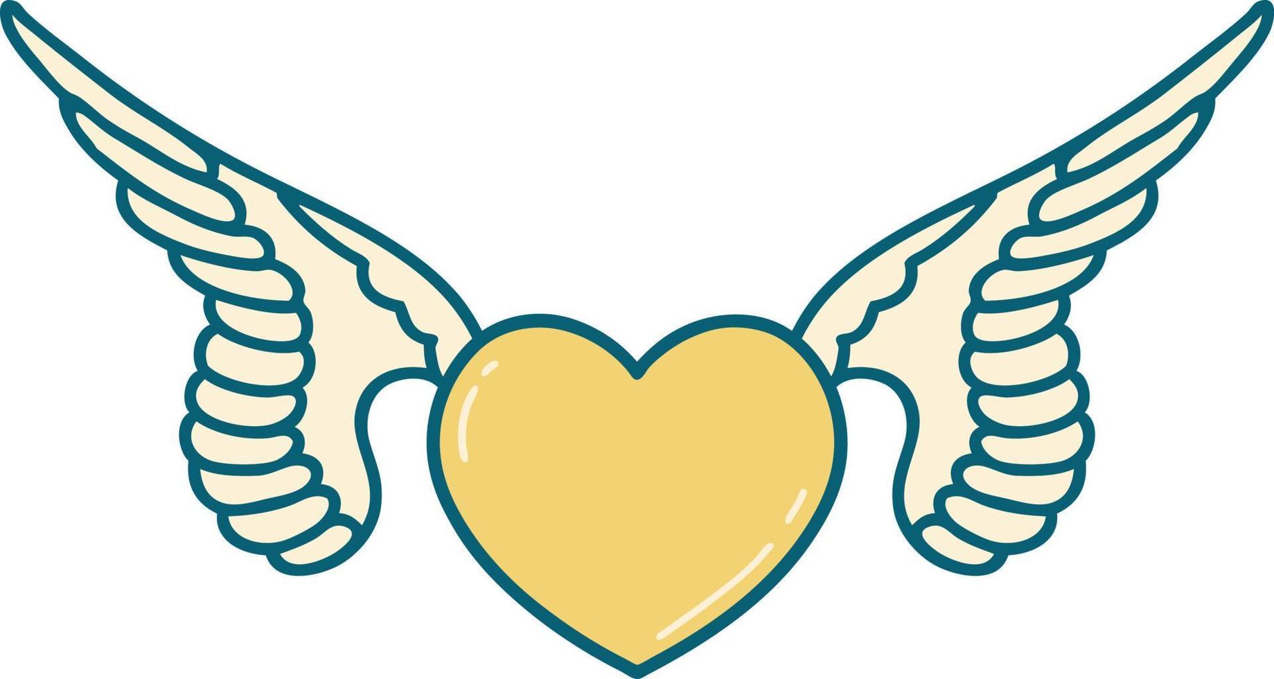 iconic tattoo style image of a heart with wings vector