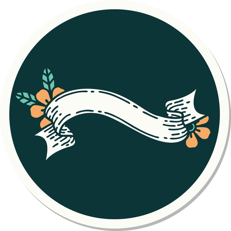 sticker of tattoo in traditional style of a banner and flowers vector