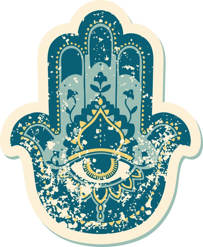 iconic distressed sticker tattoo style image of a hamza vector
