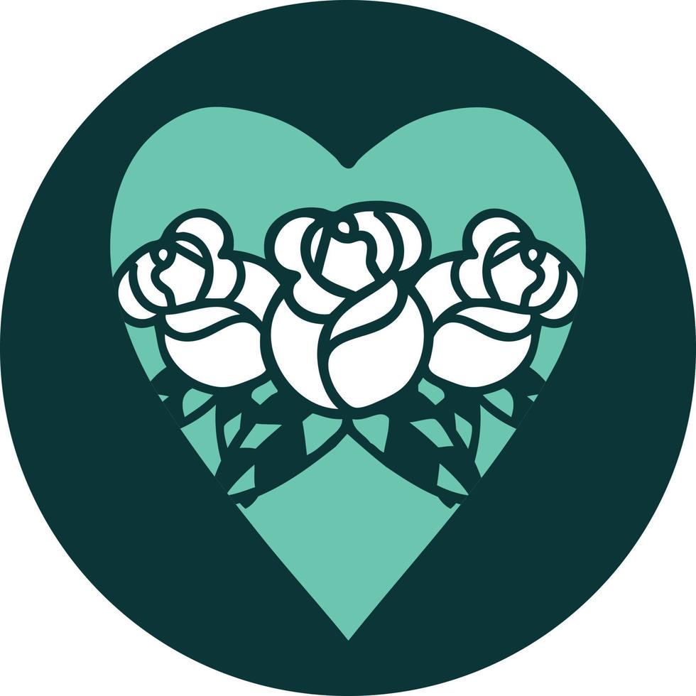 iconic tattoo style image of a heart and flowers vector