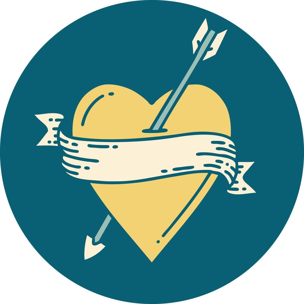 iconic tattoo style image of an arrow heart and banner vector