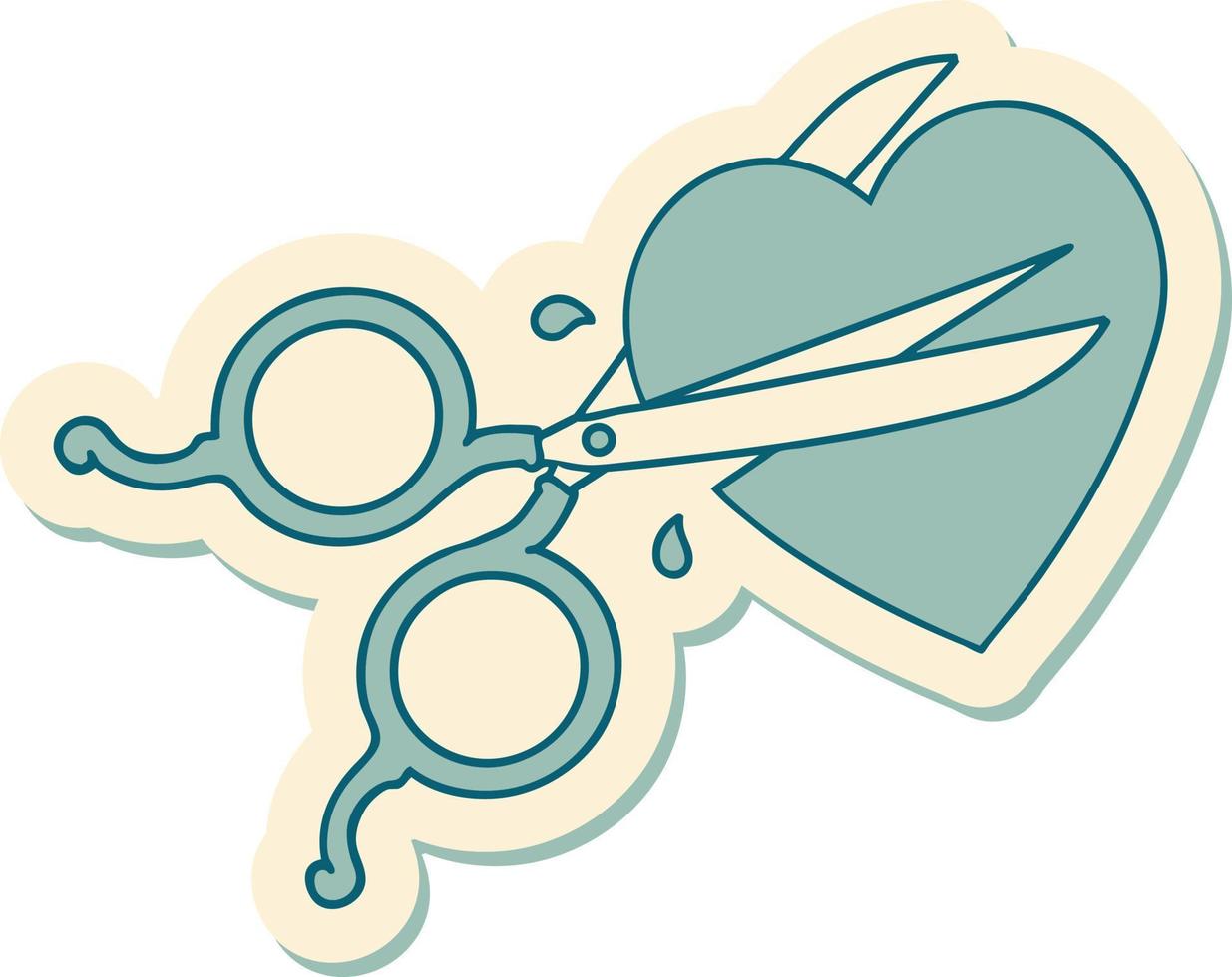 sticker of tattoo in traditional style of scissors cutting a heart vector