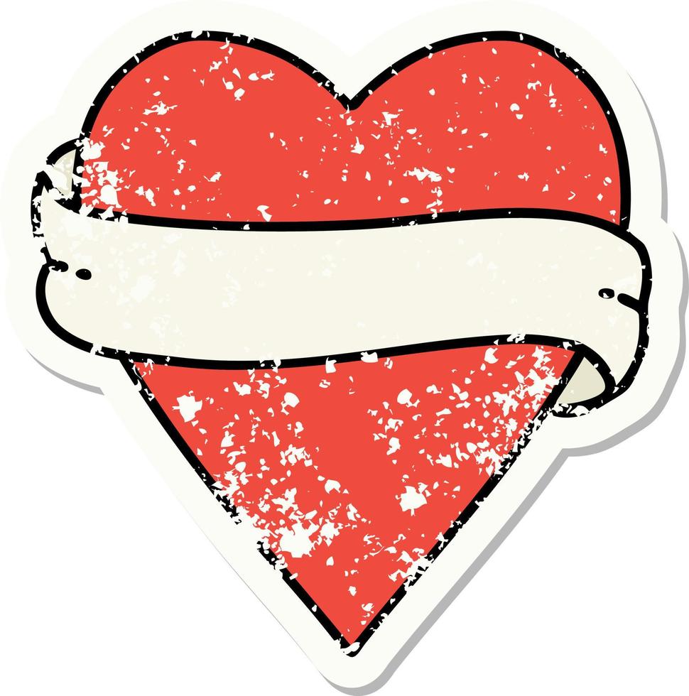 distressed sticker tattoo in traditional style of a heart and banner vector