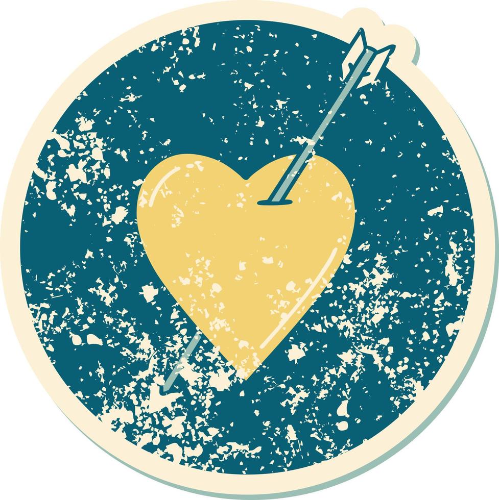 iconic distressed sticker tattoo style image of an arrow and heart vector