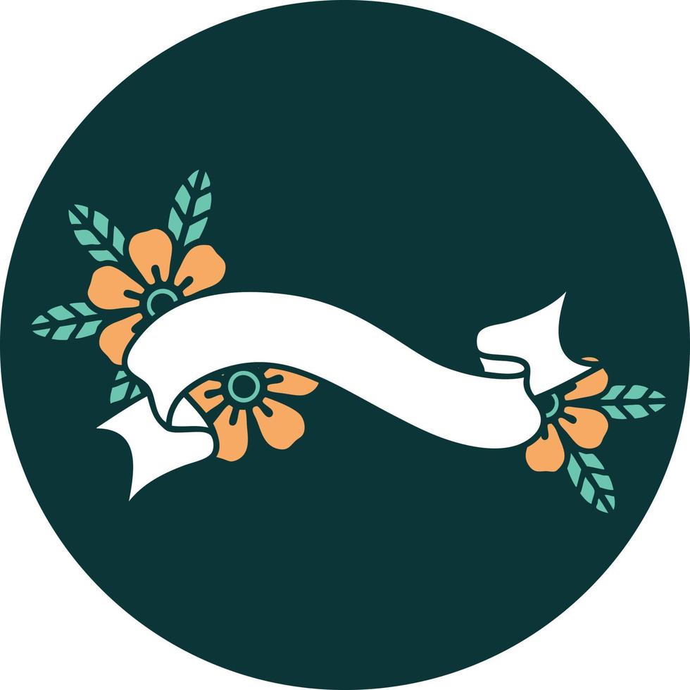 iconic tattoo style image of a banner and flowers vector