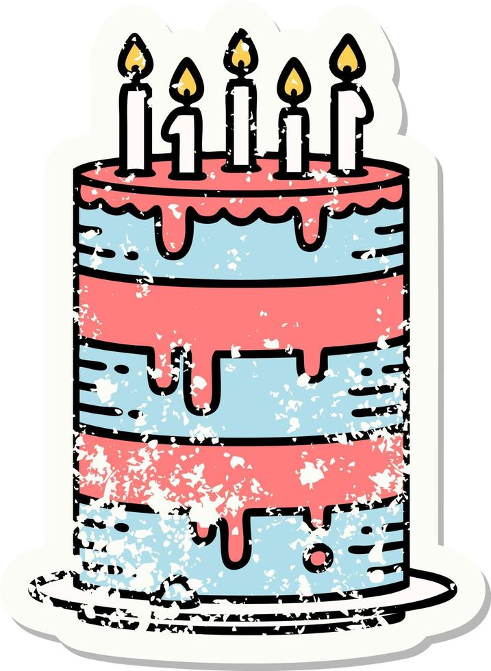 distressed sticker tattoo in traditional style of a birthday cake vector