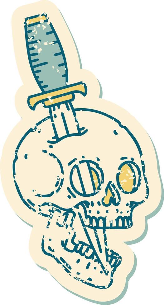 iconic distressed sticker tattoo style image of a skull vector