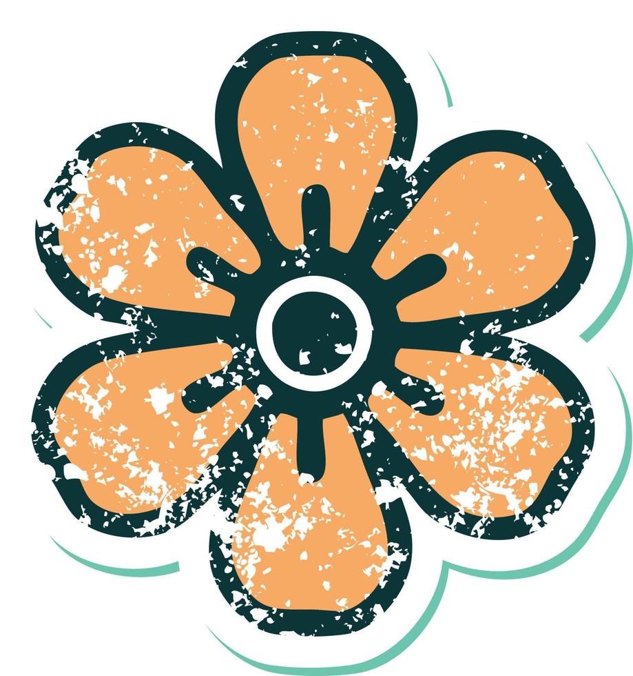 iconic distressed sticker tattoo style image of a flower vector