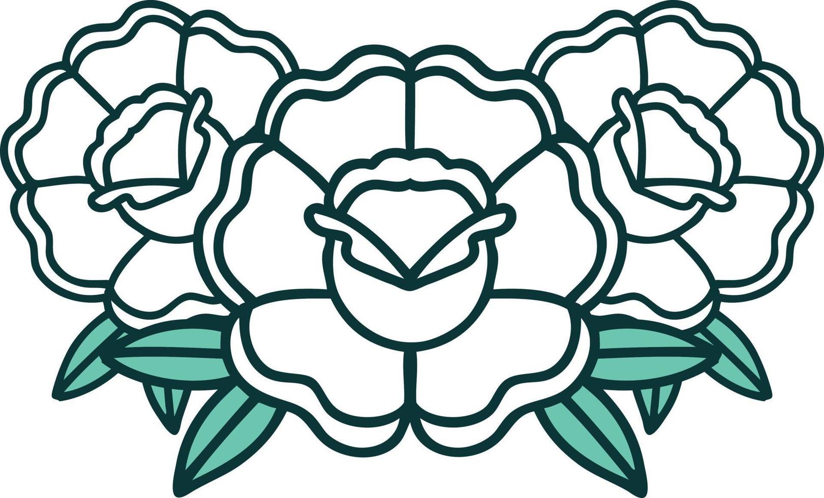 iconic tattoo style image of a bouquet of flowers vector