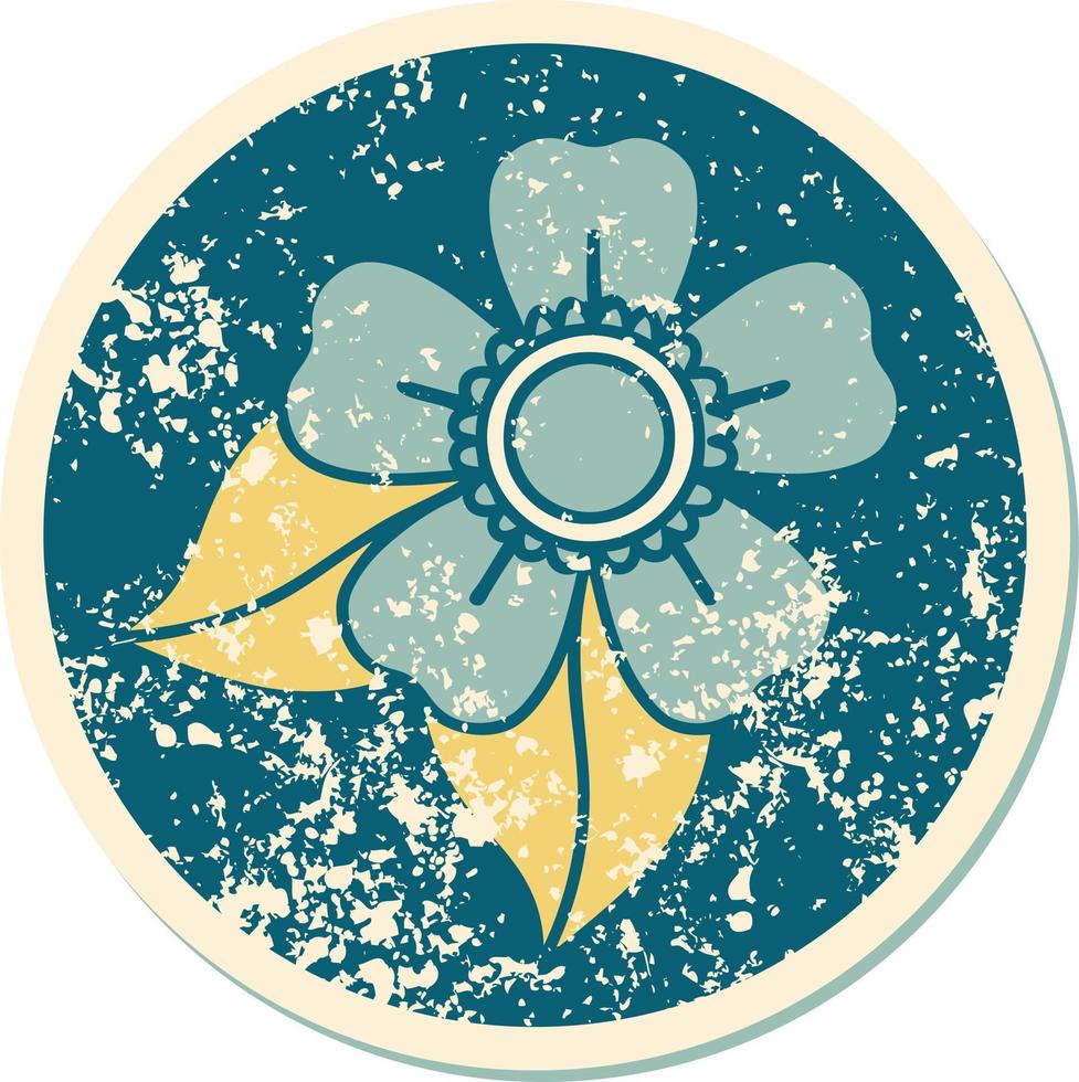 iconic distressed sticker tattoo style image of a flower vector