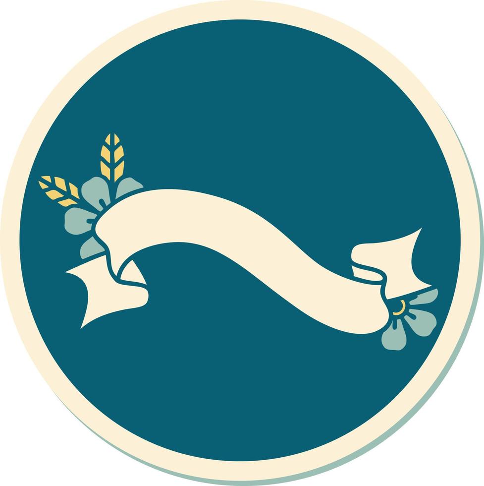sticker of tattoo in traditional style of a banner and flowers vector