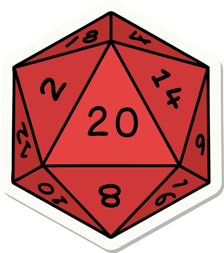 pegatina de tatuaje al estilo tradicional de un dado d20 vector