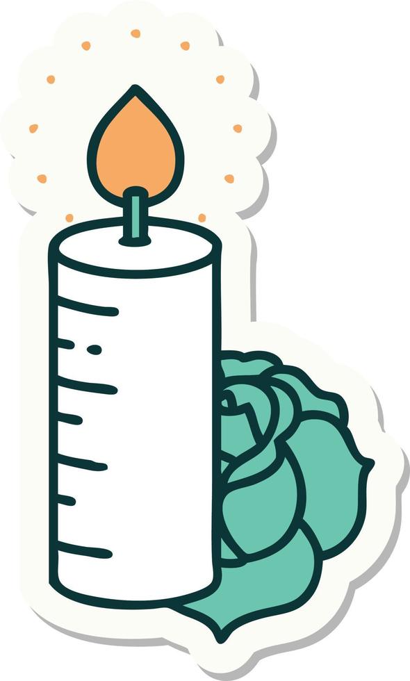 sticker of tattoo in traditional style of a candle and a rose vector