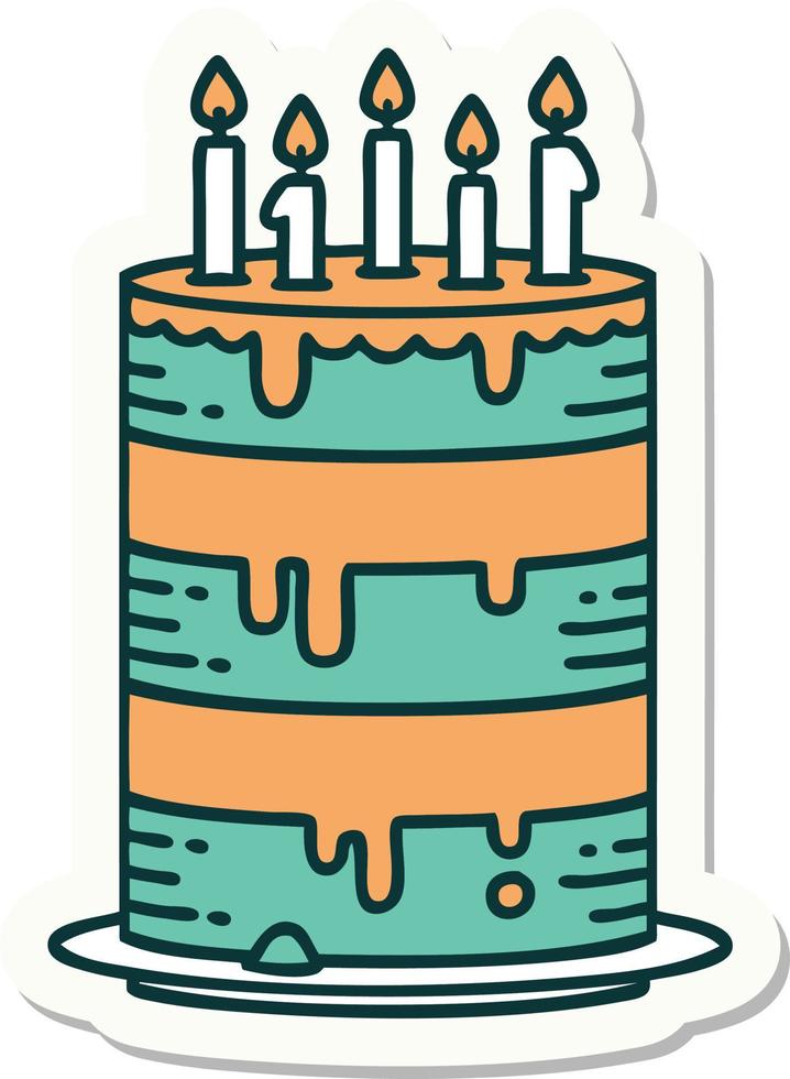 sticker of tattoo in traditional style of a birthday cake vector