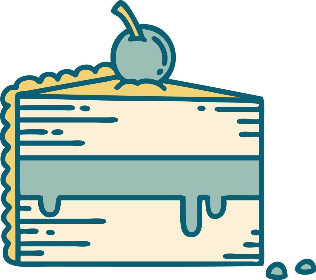 iconic tattoo style image of a slice of cake vector