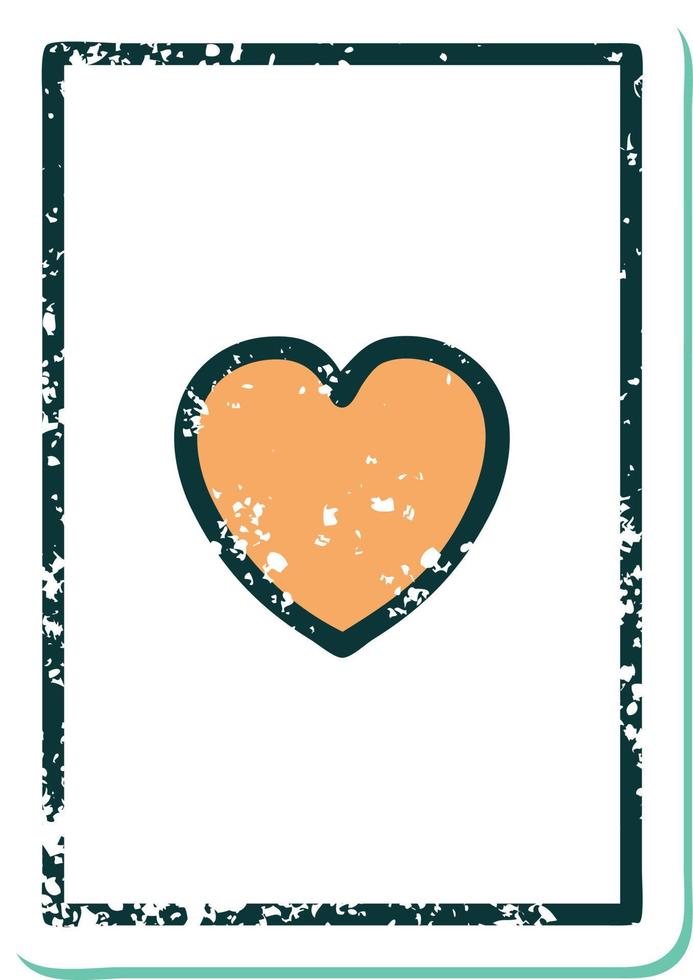 iconic distressed sticker tattoo style image of the ace of hearts vector