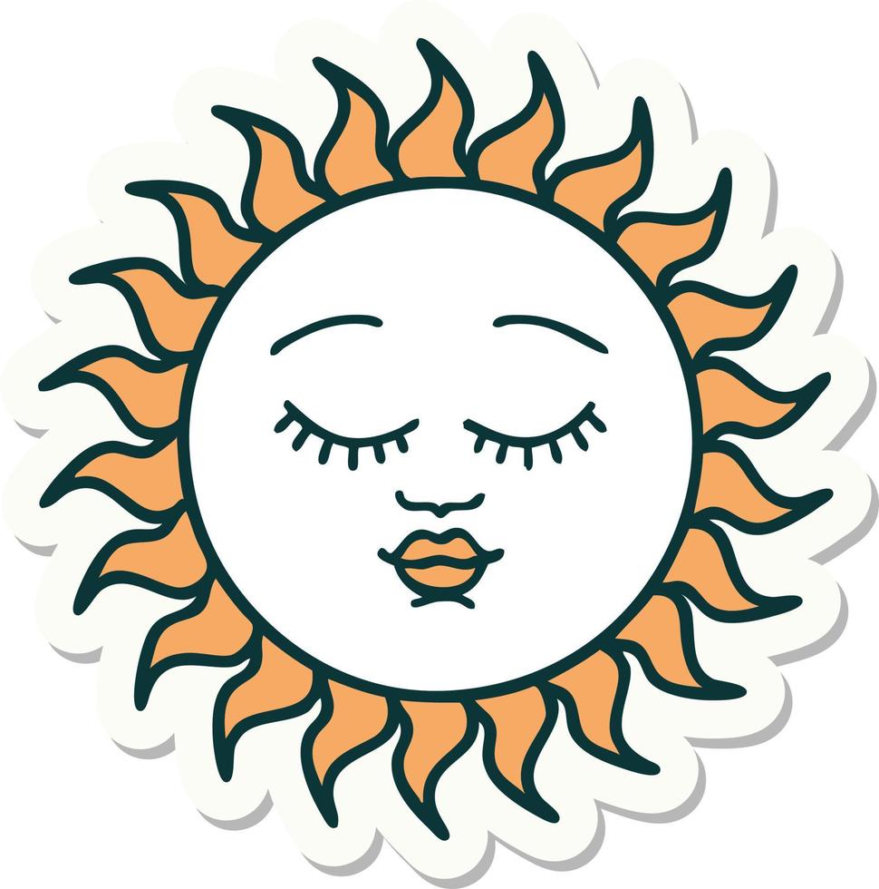 sticker of tattoo in traditional style of a sun with face vector