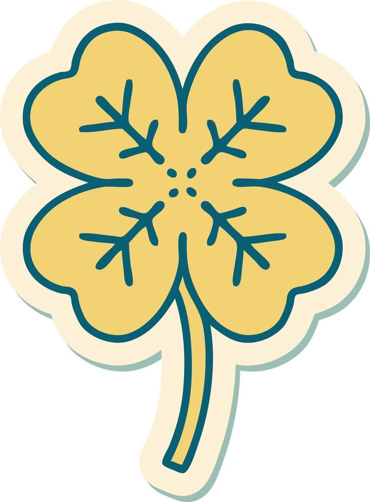 sticker of tattoo in traditional style of a 4 leaf clover vector