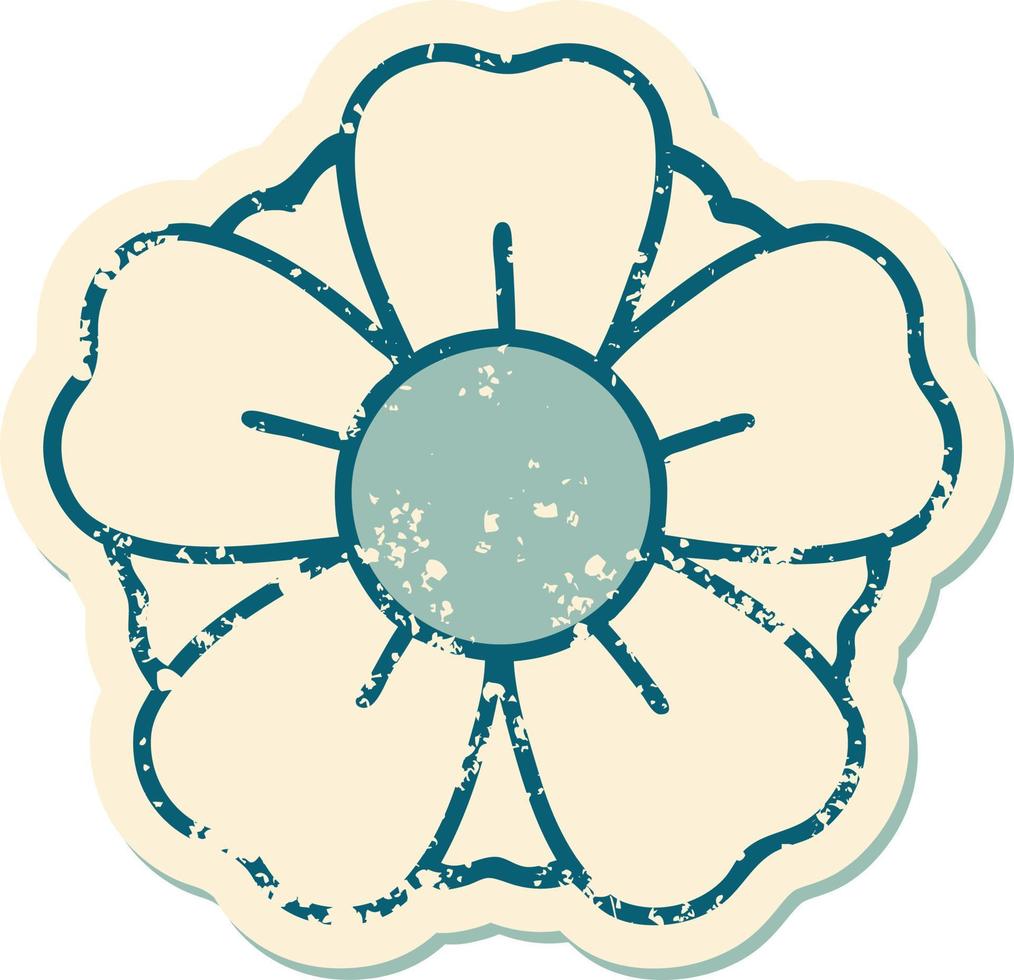 iconic distressed sticker tattoo style image of a flower vector