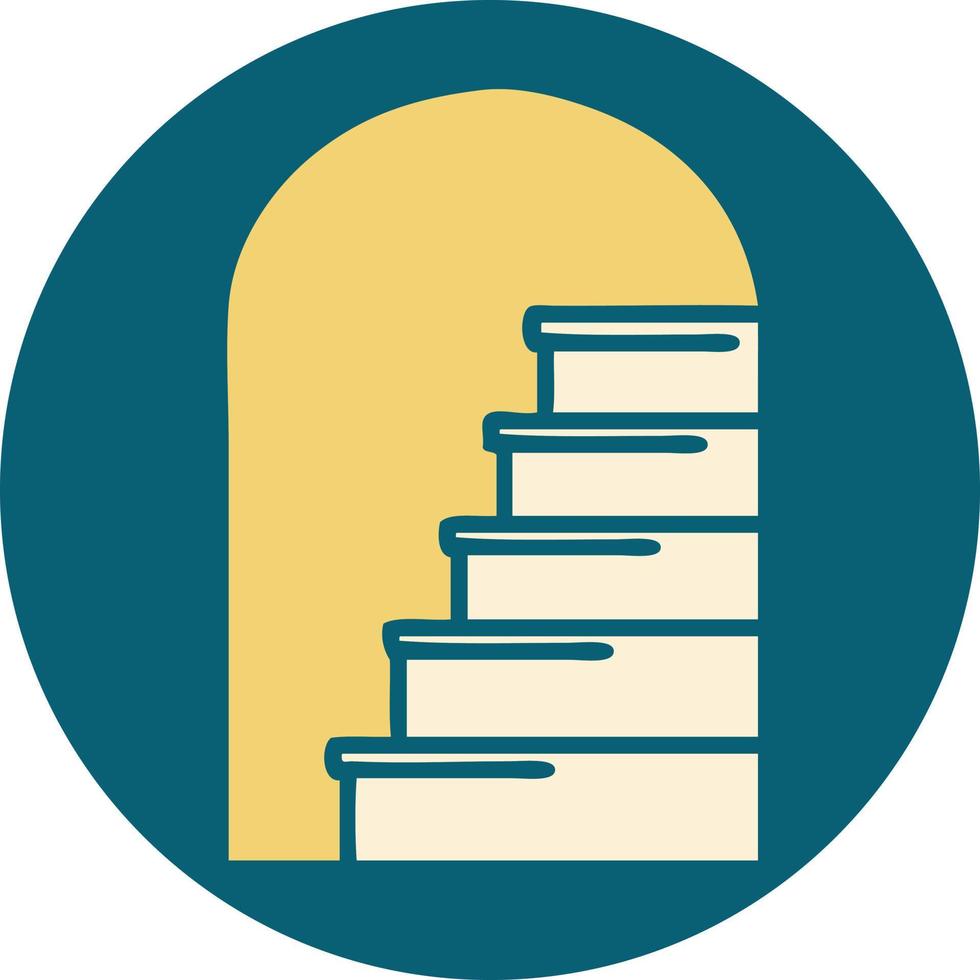 iconic tattoo style image of a doorway to steps vector
