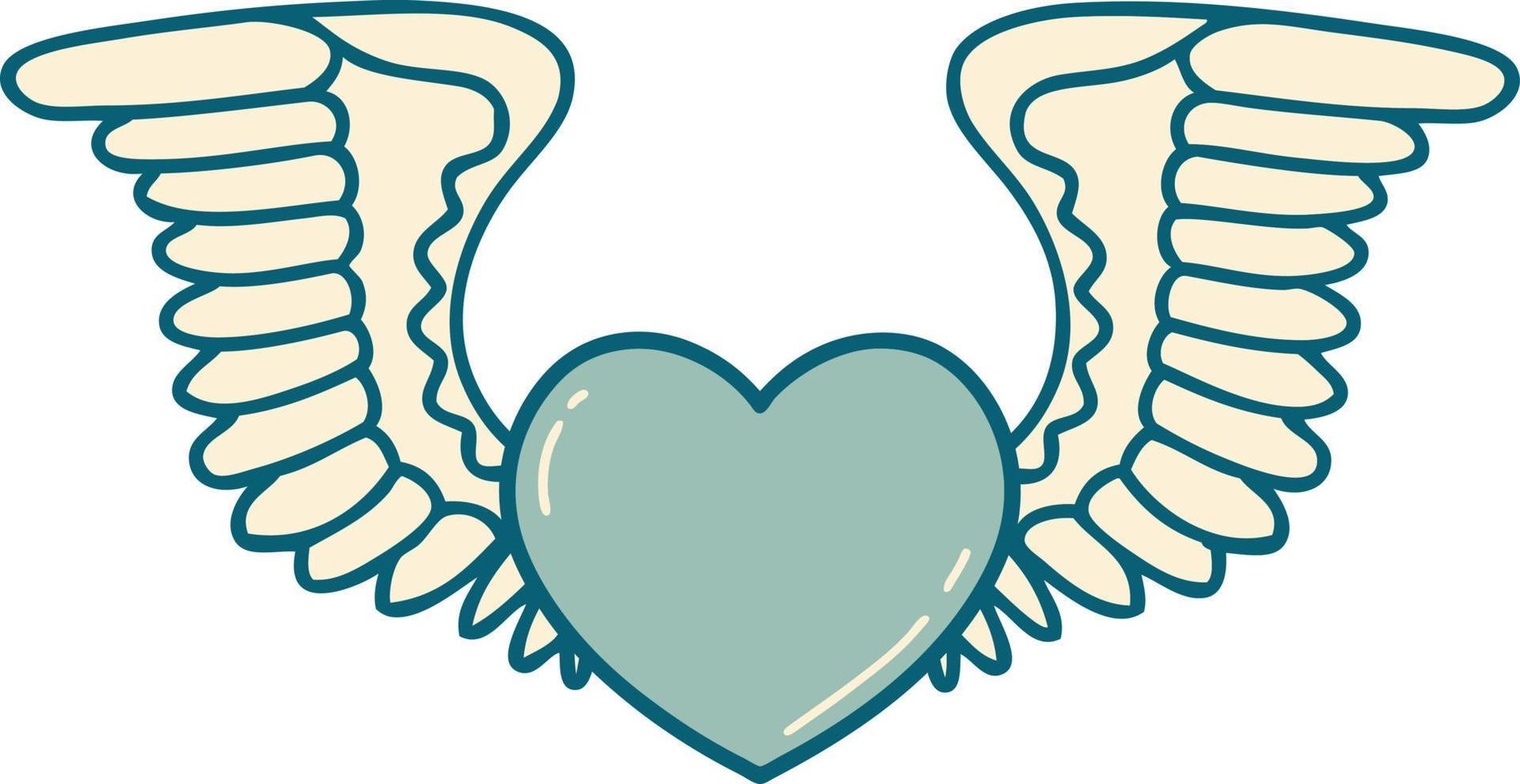 imagen icónica de estilo tatuaje de un corazón con alas vector