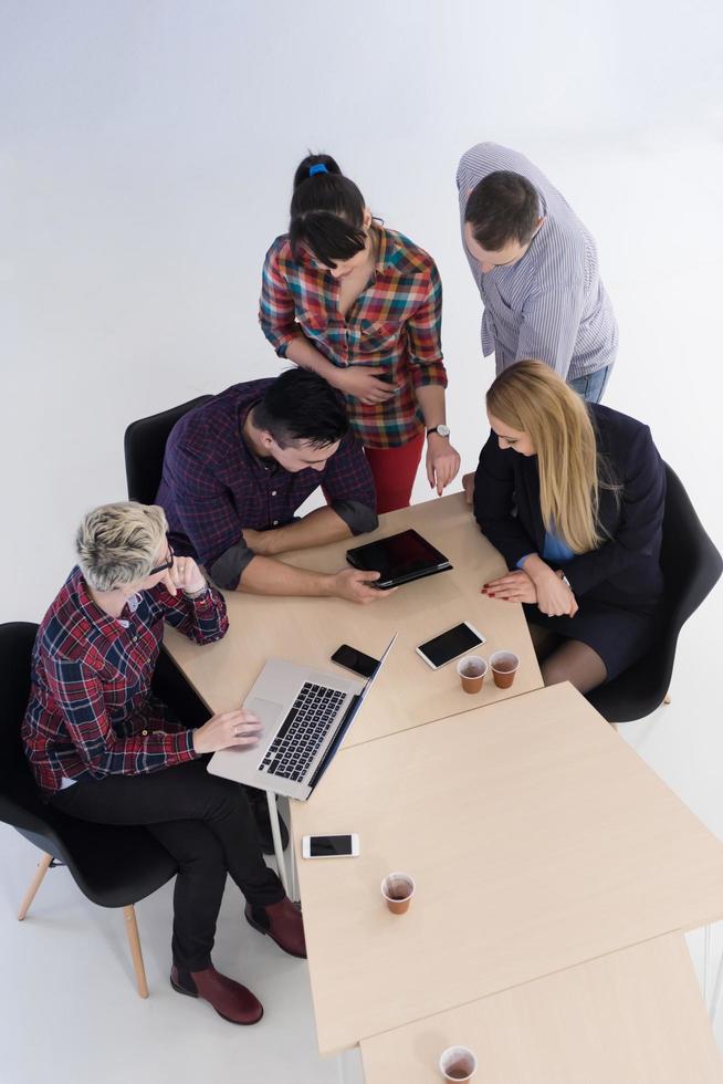 aerial view of business people group on meeting photo