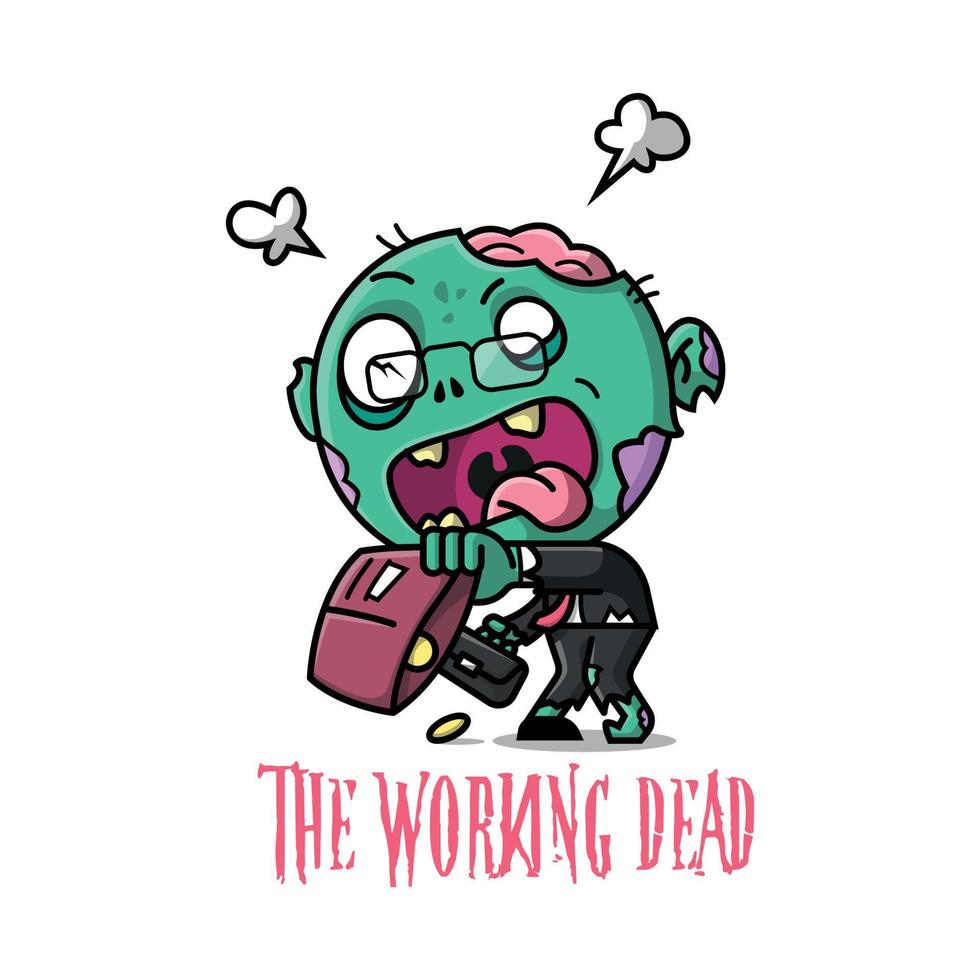 A CREEPY ZOMBIE WORKER WITH HIS EMPTY WALLET CARTOON ILLUSTRATION vector