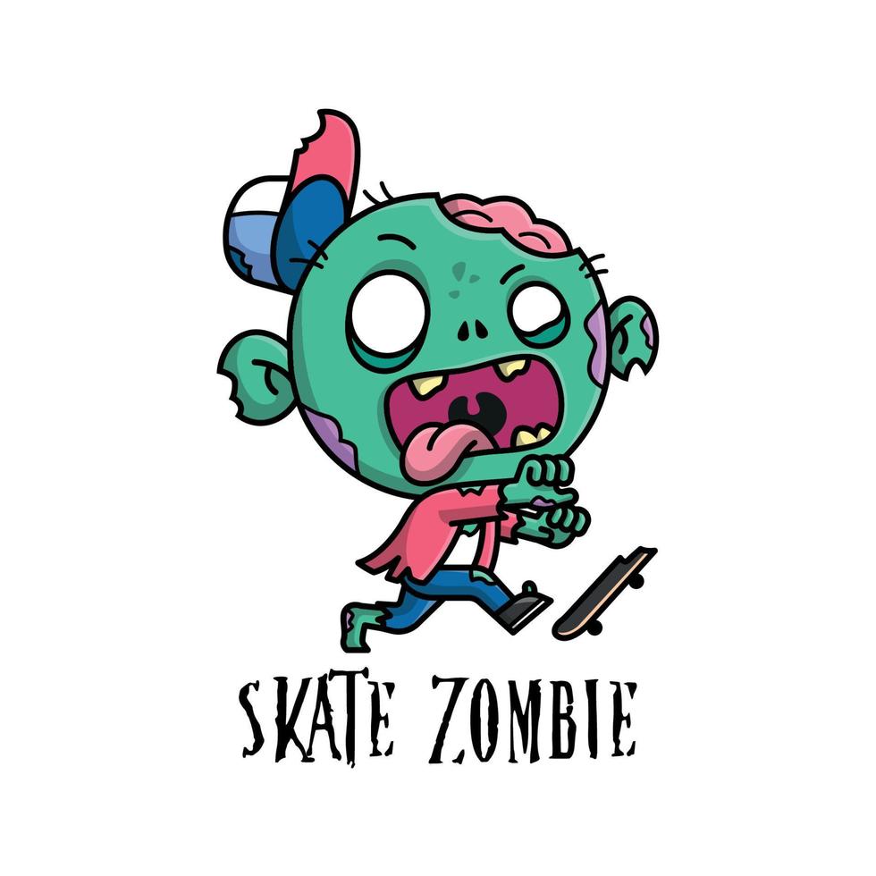 una espeluznante ilustración de dibujos animados de zombies patinando vector