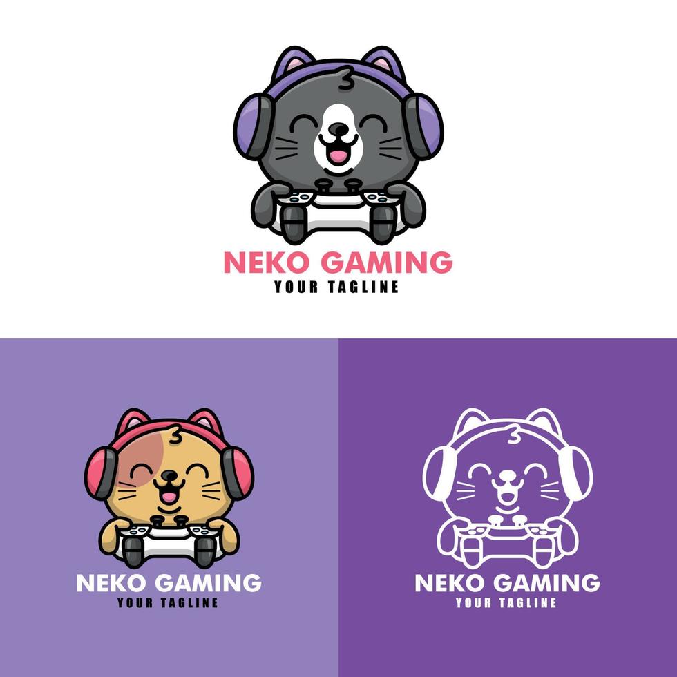 lindo juego de colección de logotipos de gatos gamer vector