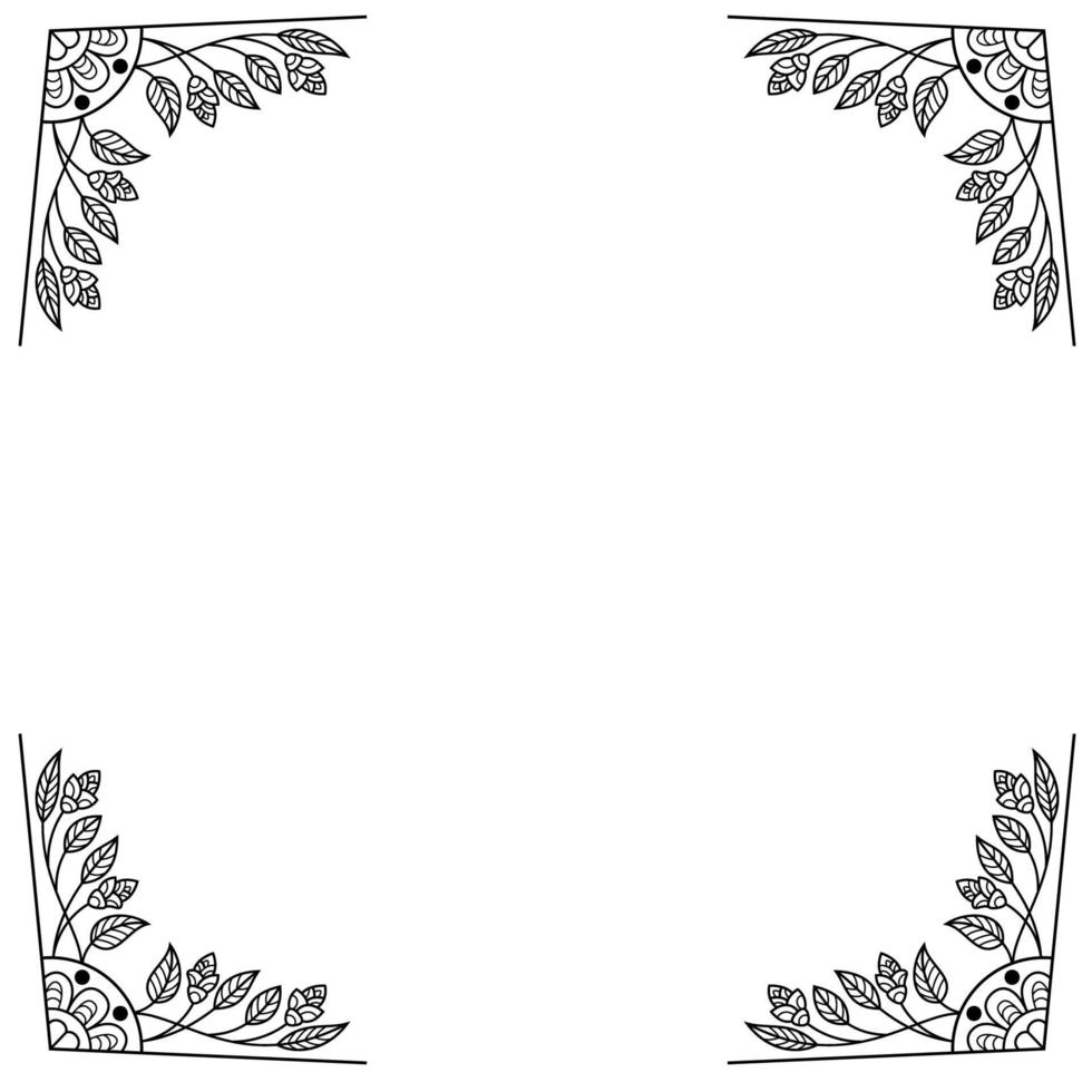 Frame with black and white doodle leaf line art vector