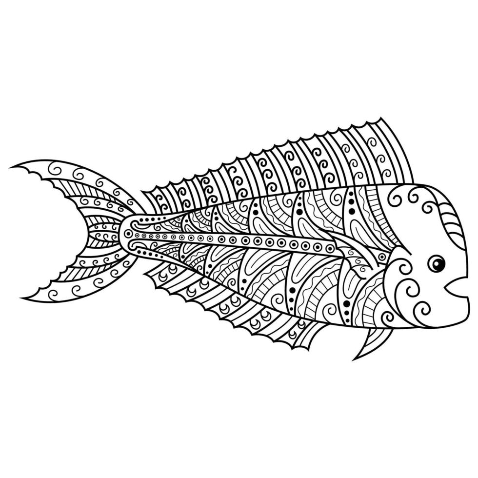 arte lineal de pescado mahi mahi vector